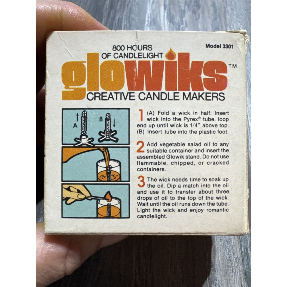Vintage 1978 box"Glowiks" Creative Candle Makers 800 hrs Pyrex Rare HTF UnCandle - Picture 3 of 7